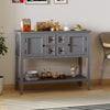 Buffet sideboard cabinet in gray with 2 doors, 2 drawers, and a bottom shelf for versatile storage in any room.