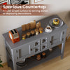 Buffet sideboard cabinet in gray with spacious countertop, two doors, and two drawers for stylish storage and display.