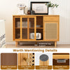 Modern bamboo buffet sideboard cabinet showcasing chic golden knob and protective foot pads for enhanced durability.