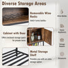 Buffet sideboard cabinet in rustic brown with removable wine racks, power outlets, and enclosed storage for versatile.