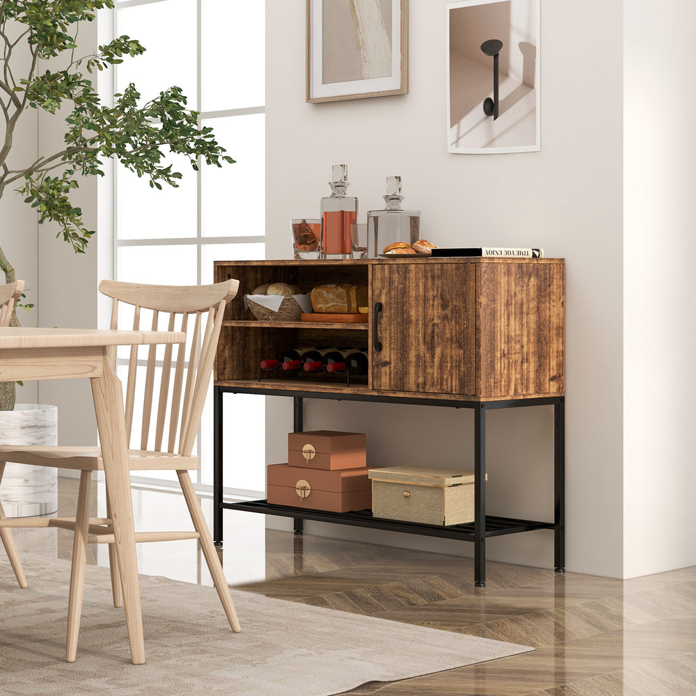 Buffet Sideboard Coffee Bar Cabinet with Power Outlets and USB Ports-Rustic Brown - Gallery View 1 of 10