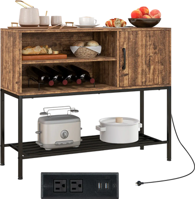 Costway Buffet Sideboard Coffee Bar Cabinet w/ Power Outlets USB Ports 37852916 New