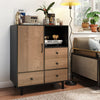 Buffet Sideboard Mid Century Modern Storage Cabinet with 4 Drawers and Open Compartment-Black - Gallery View 1 of 10