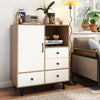 Buffet Sideboard Mid Century Modern Storage Cabinet with 4 Drawers and Open Compartment-Natural - Gallery View 1 of 10