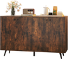 Mid-century modern buffet sideboard in rustic brown with four doors and adjustable shelves for versatile storage.