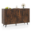 Mid-century modern buffet sideboard in rustic brown with four doors and adjustable shelves for ample storage.
