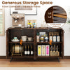 Mid-century modern 4-door buffet sideboard in rustic brown with adjustable shelves for versatile storage solutions.