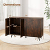 Mid-century modern buffet sideboard in rustic brown with dimensions, featuring adjustable shelves and 4 doors for.