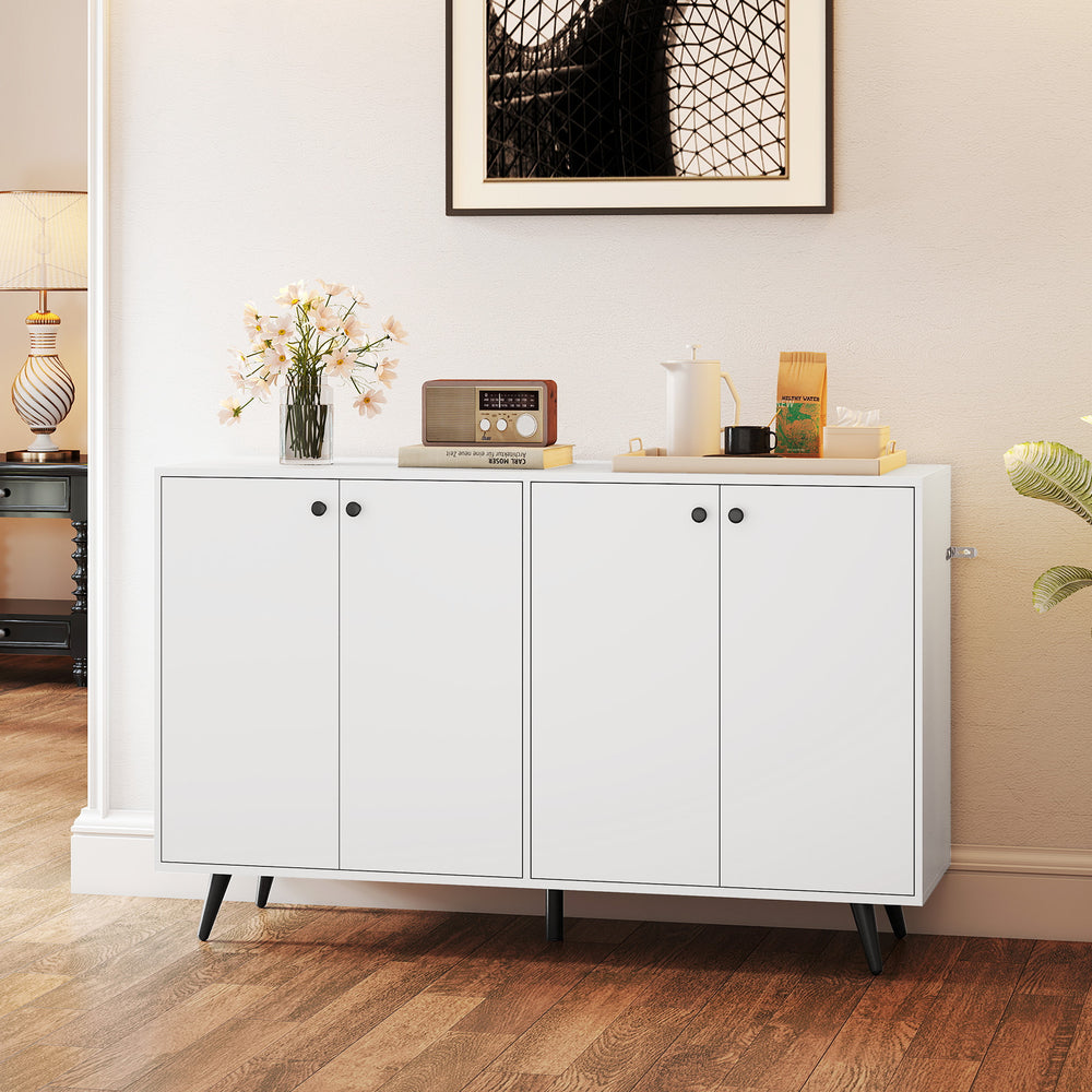 Buffet Sideboard Mid Century Modern Storage Cabinet with Adjustable Shelves-White - Gallery View 1 of 10