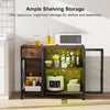 Buffet sideboard with rustic brown finish, featuring ample shelving, a drawer, and LED lights for versatile storage.