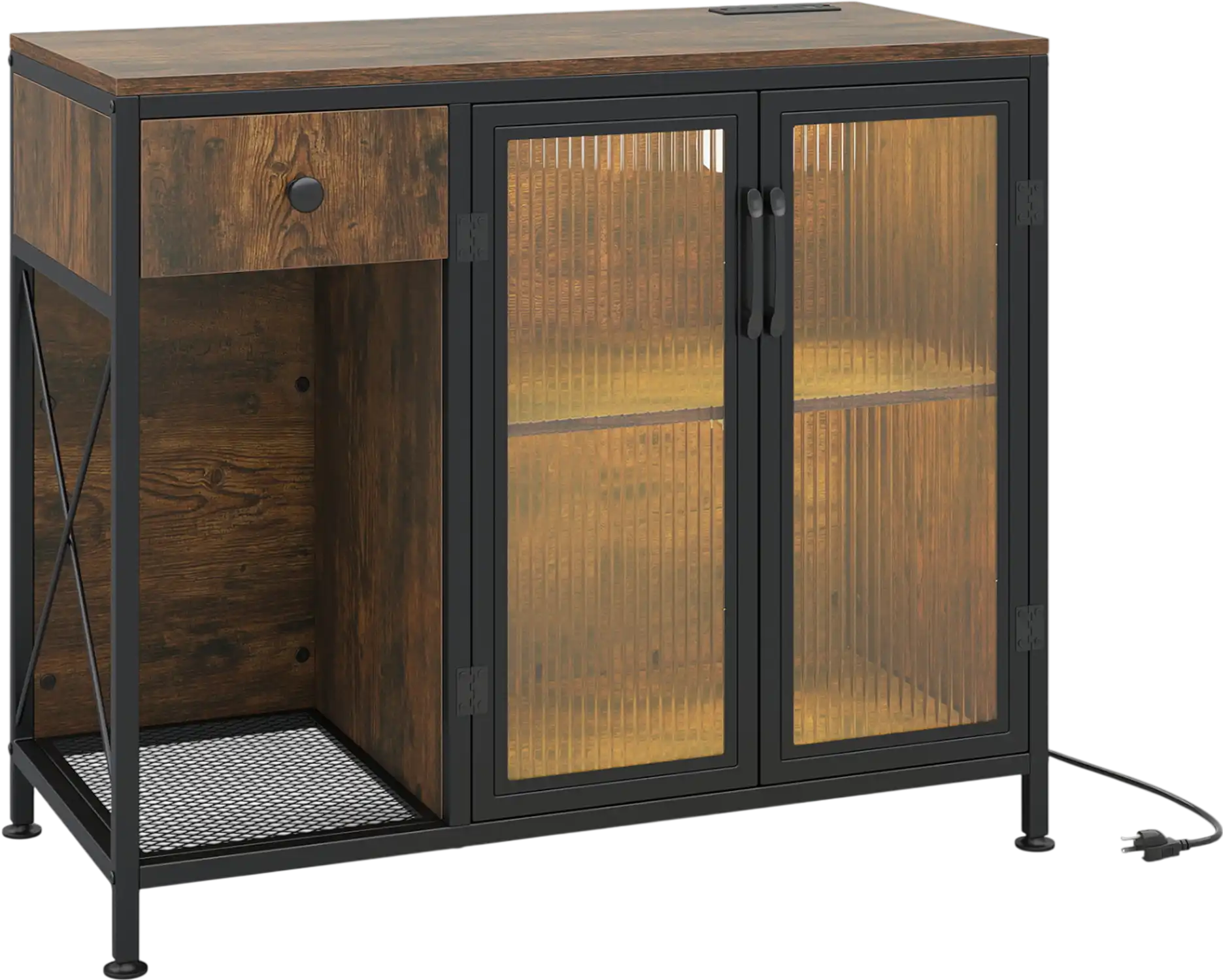 Costway Buffet Sideboard Cabinet with Doors Power Outlets LED Light 19653846 New