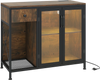 Buffet sideboard in rustic brown with doors, power outlets, and RGB LED light for stylish storage and organization.