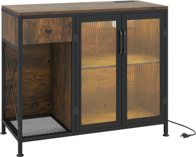Costway Buffet Sideboard Cabinet with Doors Power Outlets LED Light 19653846 New