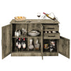 Buffet storage cabinet in gray with 2 drawers and adjustable shelves, ideal for kitchen or dining room organization.