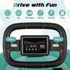 Steering wheel of the 6V kids ride-on bumper car with LED display, USB port, and music features for fun driving.