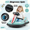 Kids ride-on bumper car in green with 360° spinning, functional steering wheel, and safety belt for indoor or outdoor.