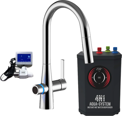 AquaNuTech 4N1 Aqua-System Contemporary Faucet with Hot Water Dispenser and Leak Detector New