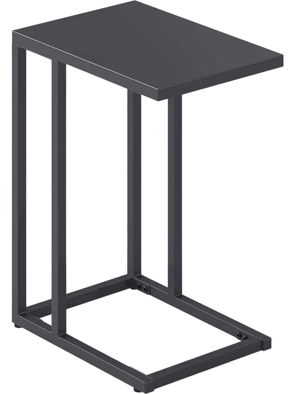 C-shaped side table in dark gray with a spacious tabletop and sturdy metal frame, perfect for living room or bedroom.