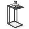 C-shaped side table in dark gray with adjustable foot pads, perfect for snacks and drinks in living room or bedroom.