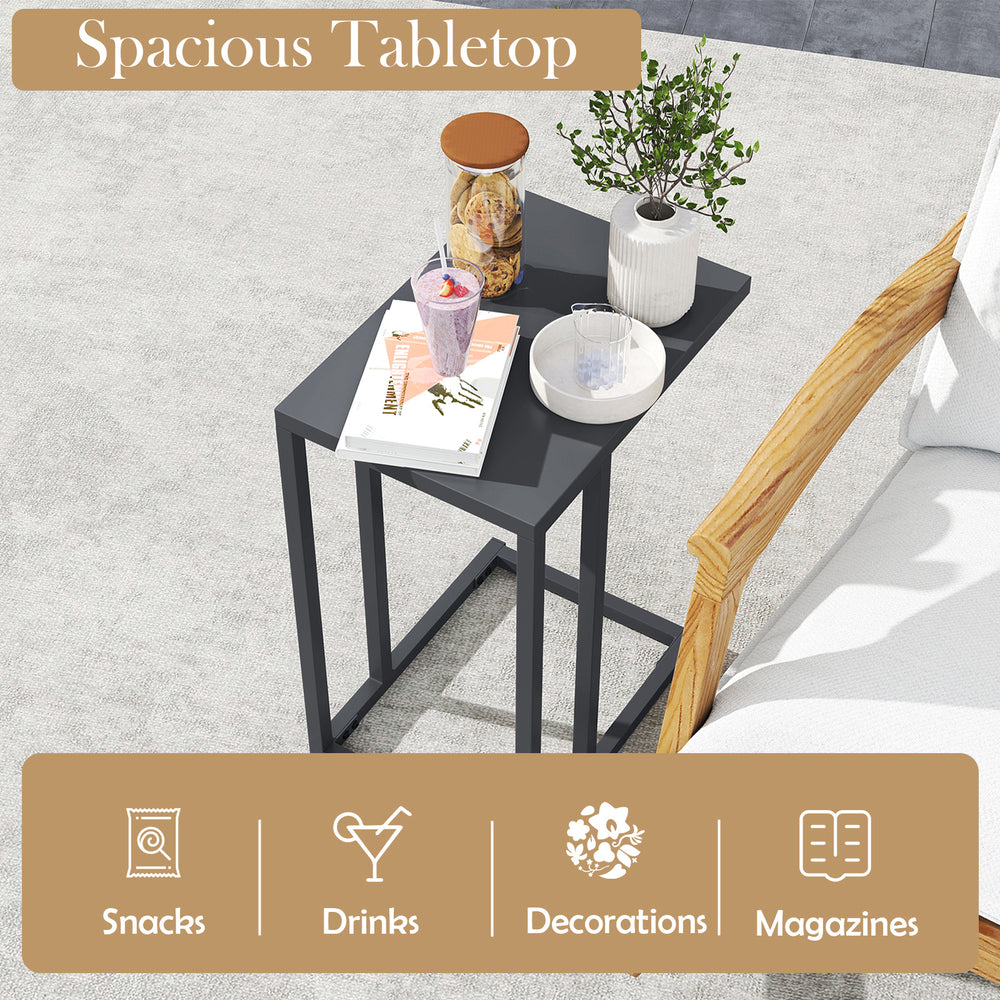 C-shaped side table in dark gray with spacious tabletop, ideal for snacks and drinks, perfect for living room or.