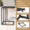 C-shaped side table in dark gray featuring a sturdy metal frame and adjustable foot pads, suitable for various indoor.