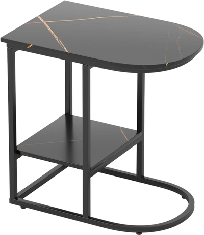 Costway C-Shaped Sofa Side Table Faux Marble Storage Shelf 597284136 New