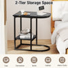 C-shaped modern sofa side table with faux marble tabletop and 2-tier storage shelf, ideal for tight spaces and easy.
