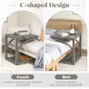 C-shaped 24-inch grey end table with two tiers, ideal for couch or bed, featuring a spacious top and sturdy rubber wood.