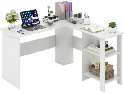 Costway Large Modern L-Shaped Computer Desk w/ 2 Cable Holes & 2 Storage Shelves 82496715 New