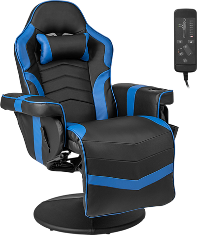 Costway Gaming Recliner Chair with 8 Massage Modes Adjustable Backrest Footrest and Height New