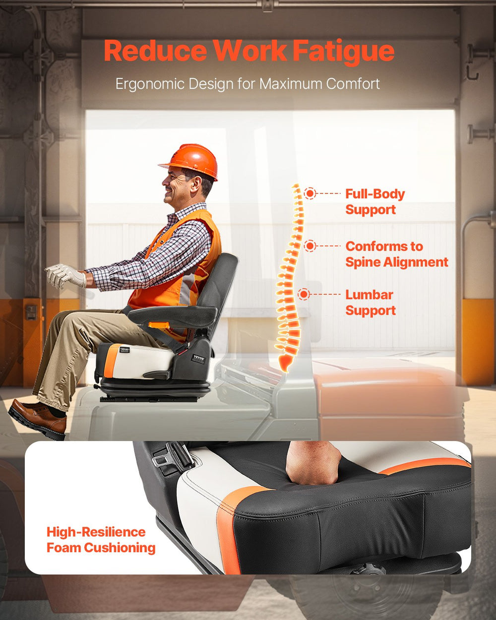 Vevor Forklift Tractor Seat Adjustable Suspension and Backrest Foldable Universal Fit New