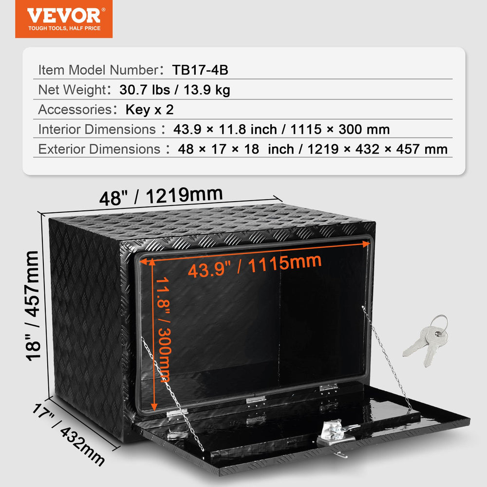 Vevor Underbody Truck Tool Box 48"x17"x18" Heavy Duty Aluminum 110 Lbs Load Capacity with Built-In Lock New