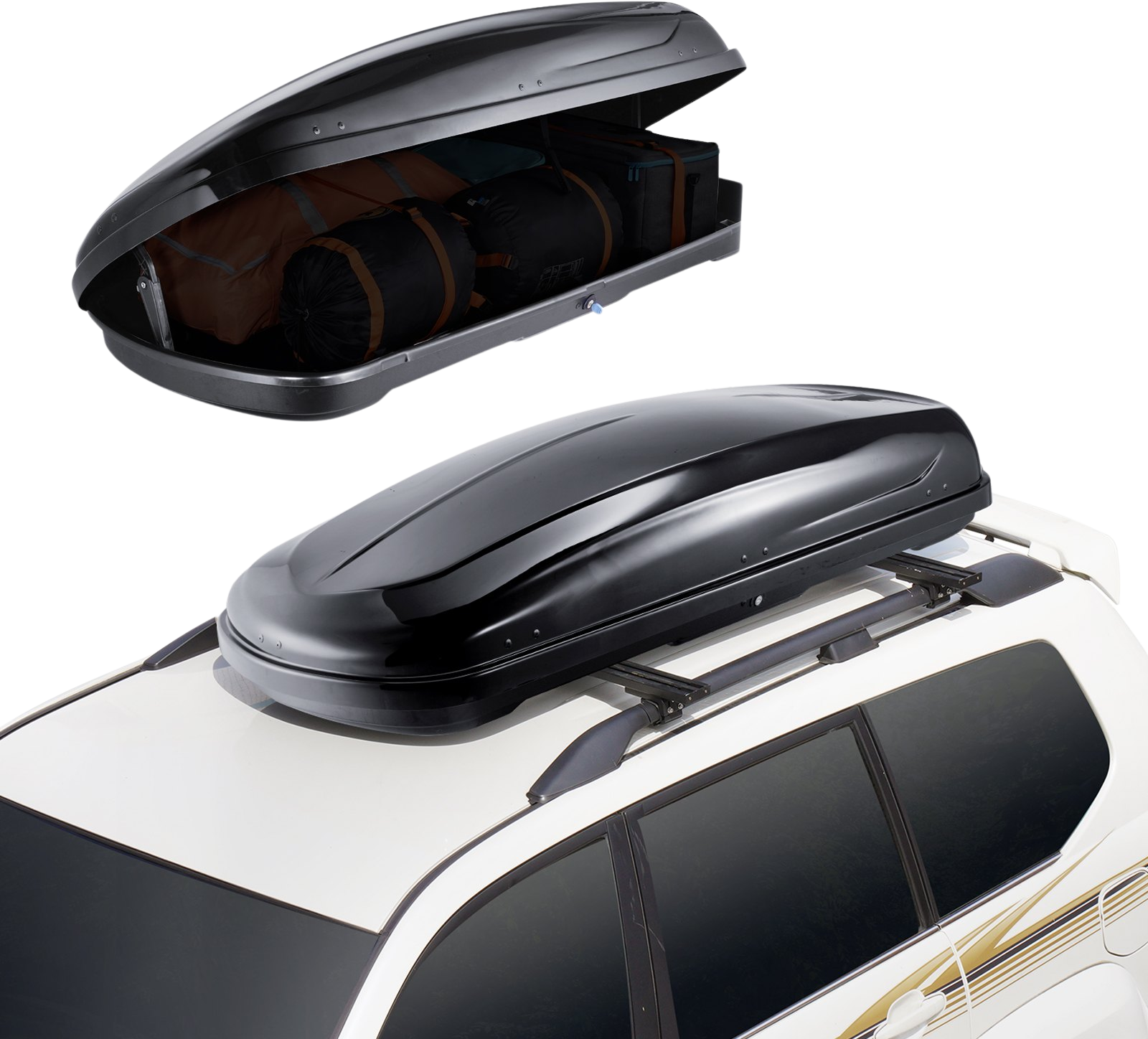 Vevor Rooftop Cargo Carrier 8 Cu. Ft. ABS Hard Shell Luggage Box with Dual-Sided Opening and 2 Straps New