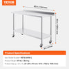 Vevor Prep Table 24" x 60" x 40" Stainless Steel 840 Lbs. Capacity with Rear Baffle and Adjustable Shelf New