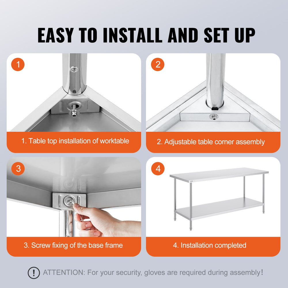 Vevor Prep Table 30" x 72" x 34" Stainless Steel 920 Lbs. Capacity with Adjustable Shelf New