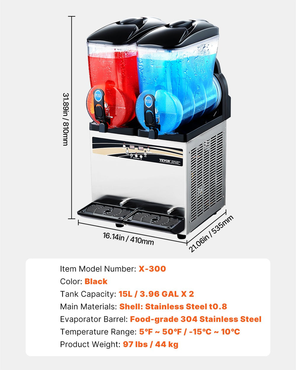 Vevor Commercial Slushy Machine Dual 3.96 Gal Tanks with Temperature Control and Auto Cleaning New