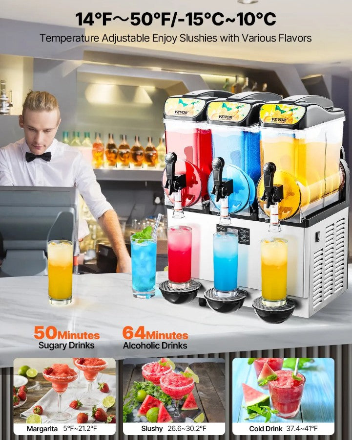 Vevor Commercial Slushy Machine 3-Tank 45 Qt Frozen Drink and Margarita Maker New