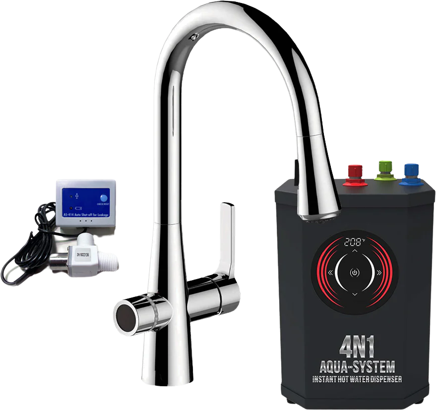 AquaNuTech 4N1 Aqua-System Faucet with Hot Water Dispenser and Leak Detector New