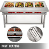 Vevor Electric Food Warmer 4 Pan 18 Qt. with Lids 3000W 110V 7" Cutting Board Commercial Stainless Steel New