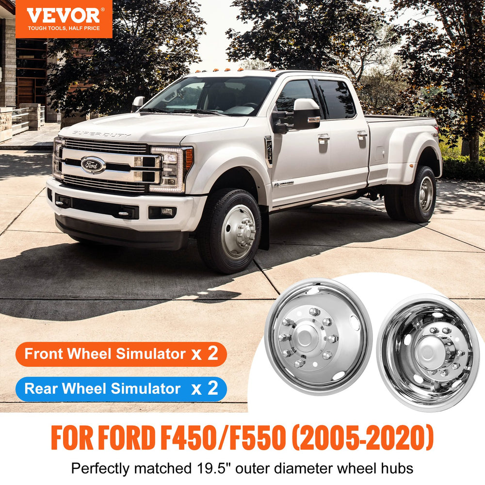 Vevor Wheel Simulators 19.5" 10 Lug for Ford F450/F550 (2005-2020) Set of 4 Stainless Steel New