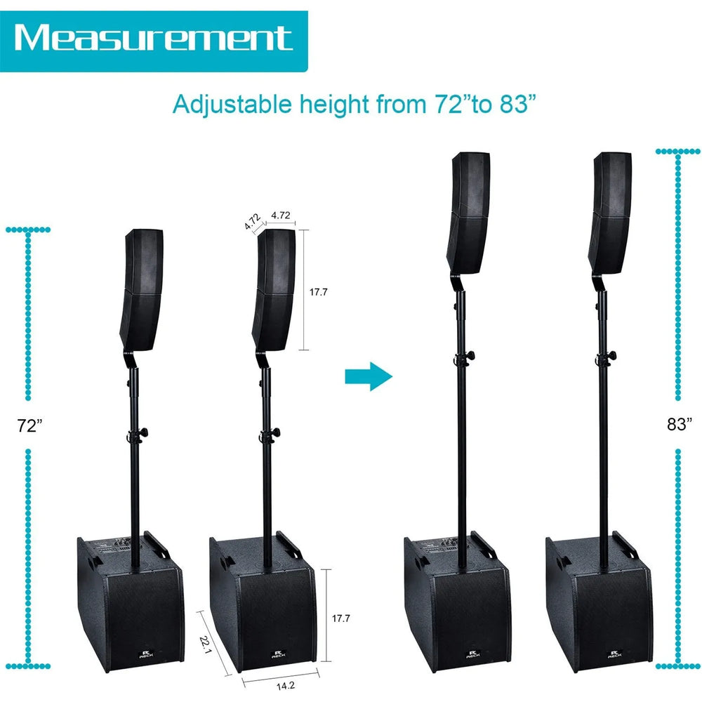 Proreck CLUB-3200 PA Speaker System 3000W Combo 4" Line Array Speakers and 12" Subwoofer with Bluetooth and Remote New