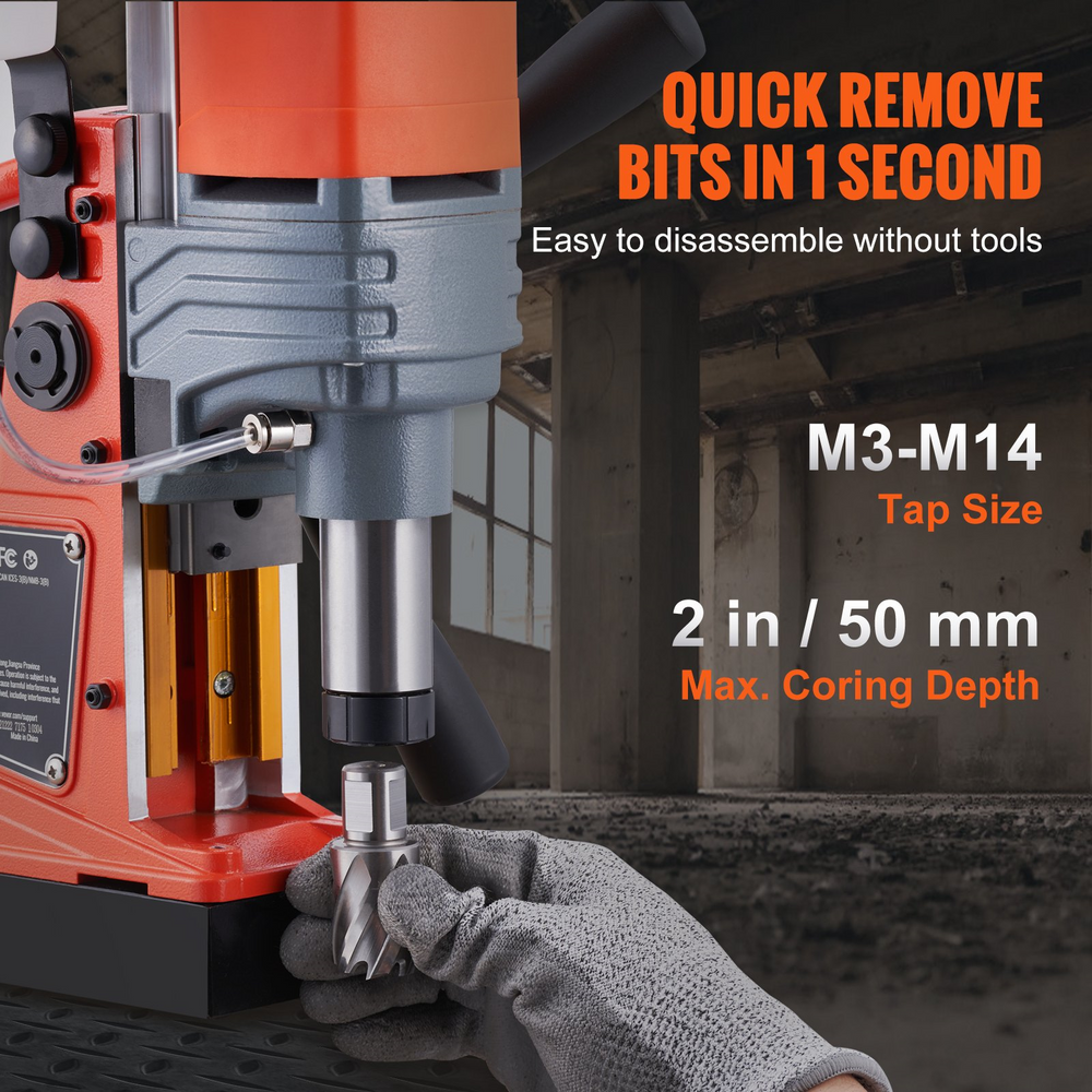 Vevor Magnetic Drill Press 1400W Electric 2" Boring 3-14 Reverse Tapping 2922 lbf 13000N 810 RPM New