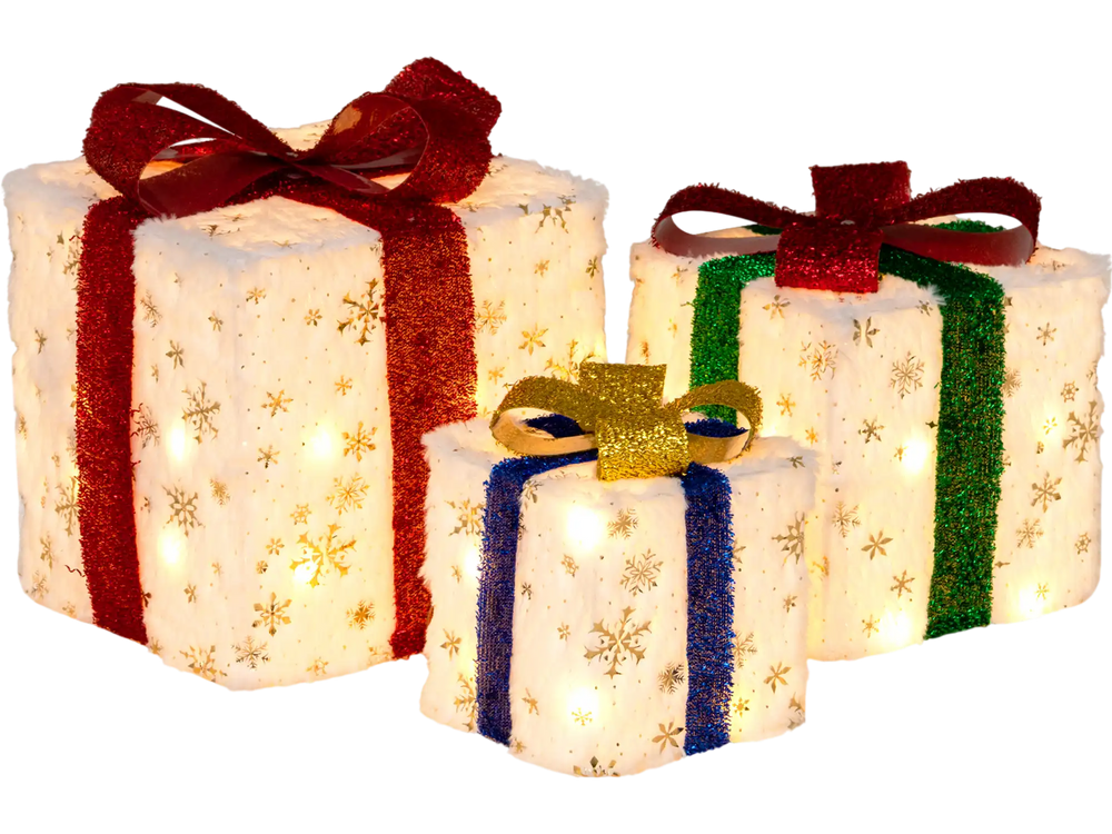 Set of 3 Christmas Lighted Gift Boxes with 48 Bright Warm Lights