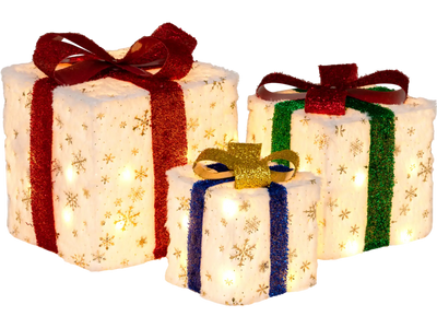 Costway Set of 3 Christmas Lighted Gift Boxes 48 Warm Lights 761894352 New