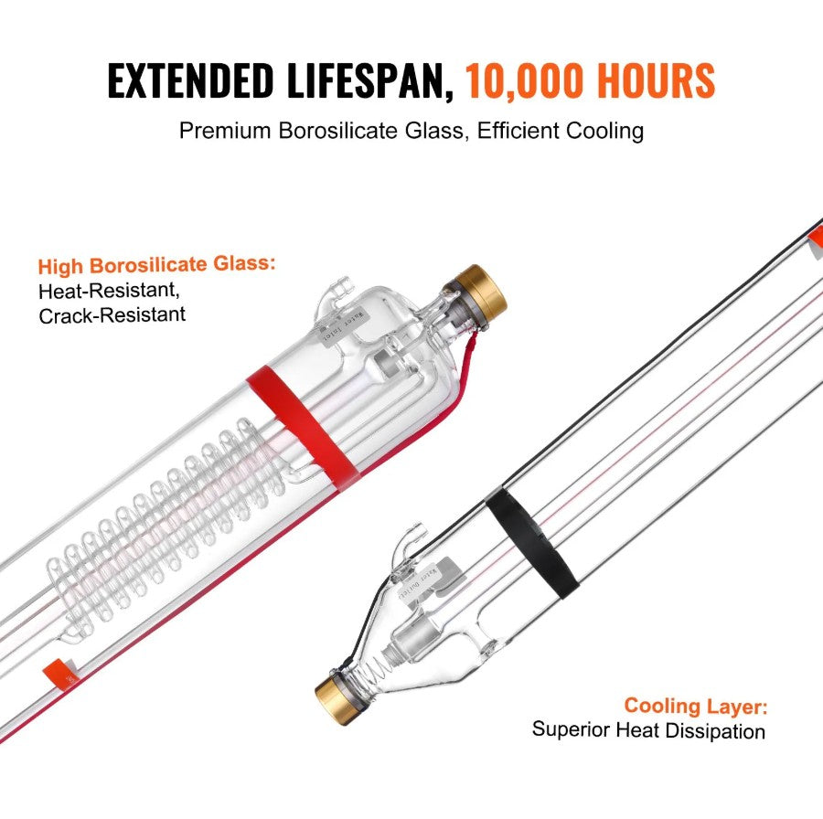 Vevor 100W CO2 Laser Tube 57" Borosilicate Glass Laser Cutter Tube New