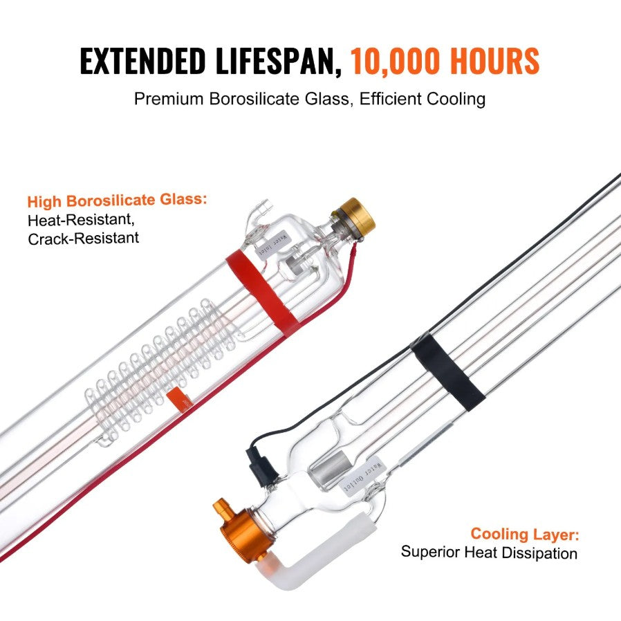 Vevor 90W CO2 Laser Tube 49.2" Borosilicate Glass for Engraving Machines New