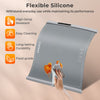 Rollable electric warming tray in gray, featuring flexible silicone, high-temp resistance, and easy cleaning for.