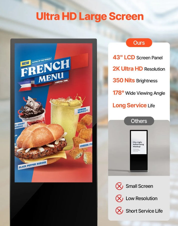 Vevor Touchscreen Digital Signage Kiosk 43" 2K UHD with Android 11 New