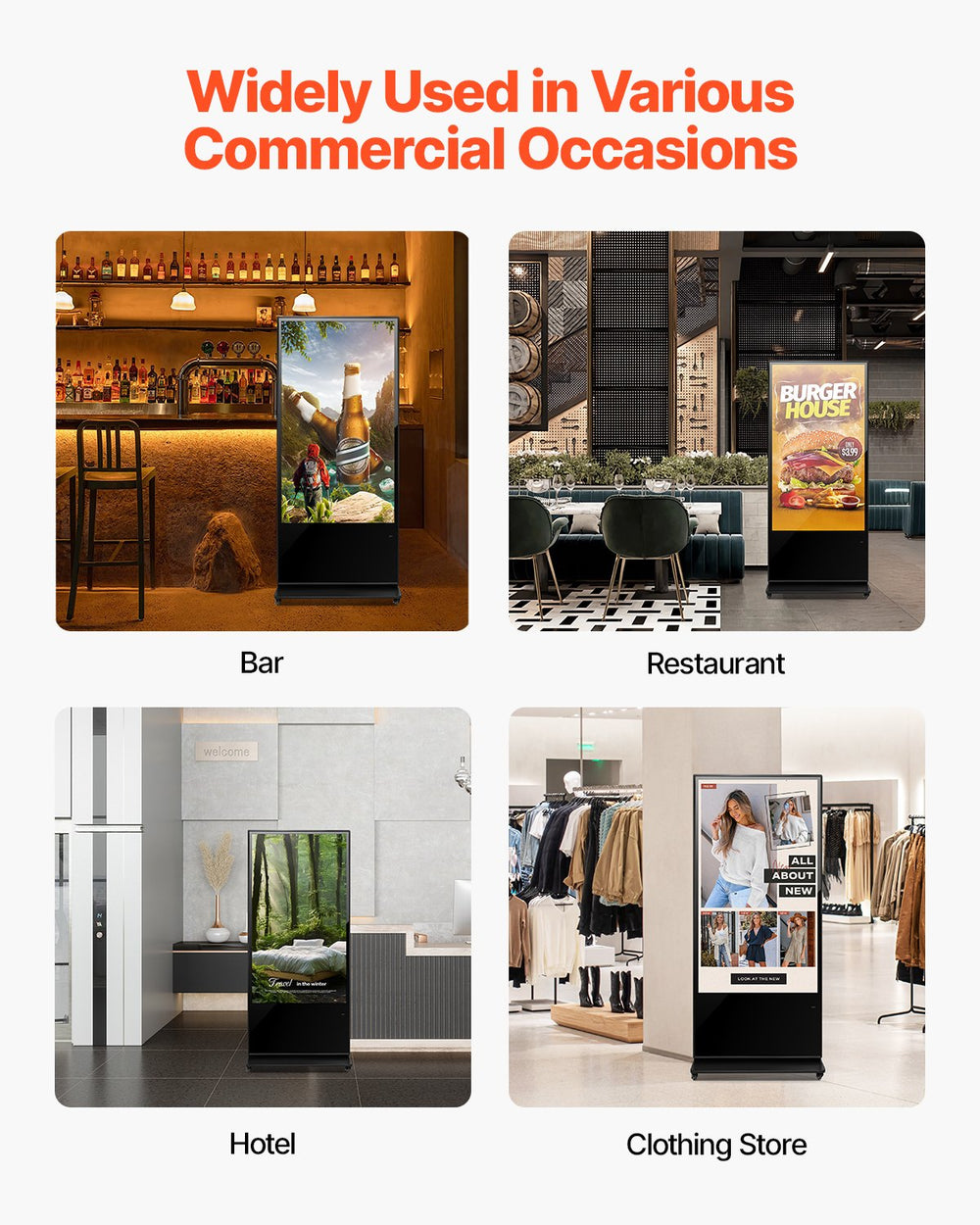 Vevor Scrolling Sign 65" 4K Touchscreen LCD Screen Floor Standing Display with Android 11 New