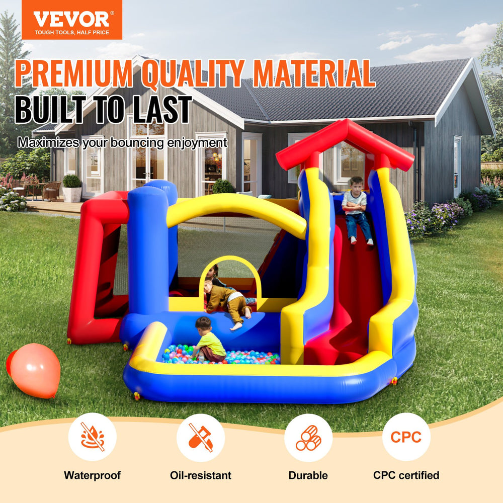 Vevor Inflatable Bounce House 131" x 133" x 90" Outdoor Playhouse Trampoline for Kid Ages 3-8 Years New